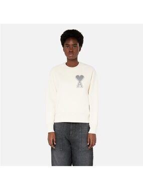 Ami Soft Cream Ribbed Neck Sweatshirt